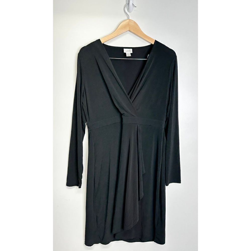 Jaclyn Smith Collection Wrap Dress Womens Black Size Large Midi‎